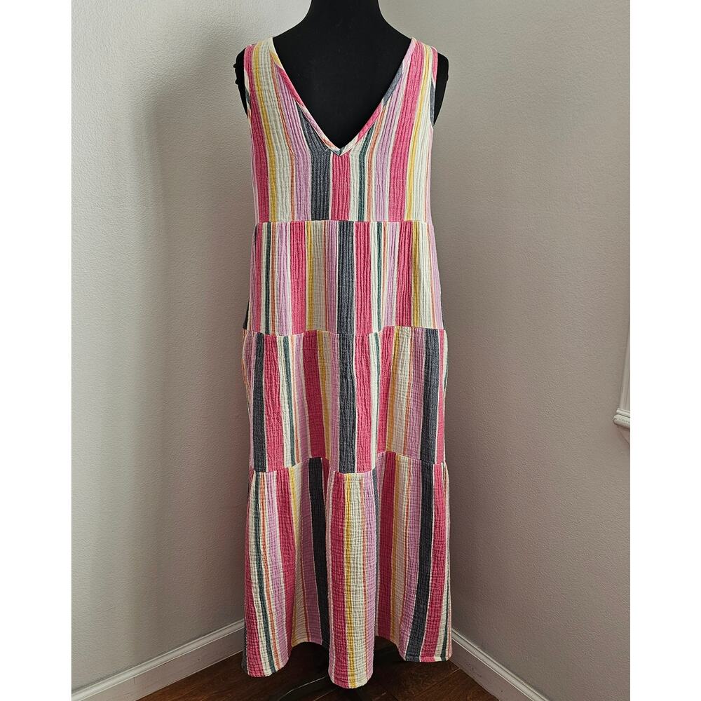 Marine Layer Women's Corinne Multi Striped Gauze Sleeveless Tiered Maxi Dress M - Picture 5 of 10